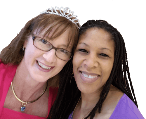 picture of Becky Dean with a tiara and Annelisa with dreadlock braids