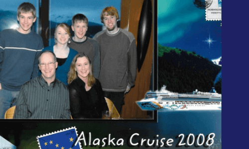 photo of Tom & Becky Dean with their 4 children at dinner on an Alaskan Cruise - an Usborne Books & More trip in 2008.