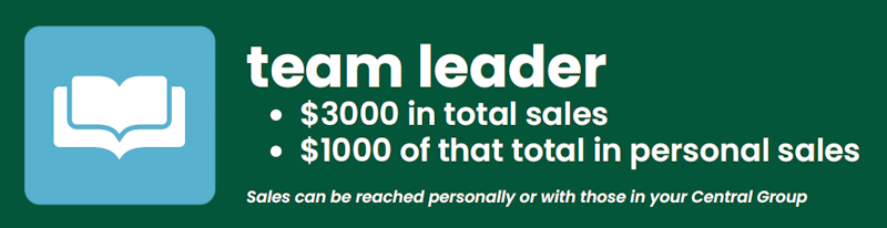 team leader promotion requirements green block with the words Promote to Team Leader -$300 in total sales and -$1000 of that total in personal sales